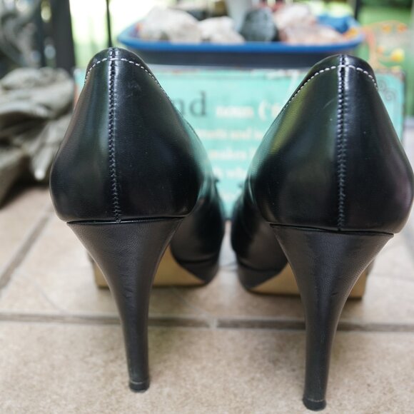 FRANCO SARTO BLACK OPEN TOE PUMP HEEL SZ 7.5 LEATHER - Picture 4 of 15